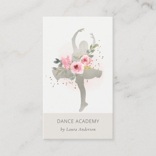 Blush Silver Floral Girl Dancer Academy Logo Visitekaartje (Voorkant)