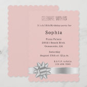 Blush Silver Glam Ribbon en Boog Verjaardag Kaart (Voorkant / Achterkant)