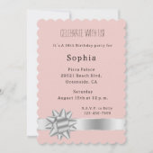 Blush Silver Glam Ribbon en Boog Verjaardag Kaart (Voorkant)