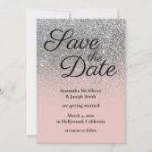 Blush Silver Ombre Glitter Save the Date Kaart (Voorkant)