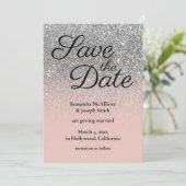 Blush Silver Ombre Glitter Save the Date Kaart (Staand voorkant)