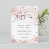 Blush Silver Over the Moon Baby shower Folie Uitnodiging (Staand Voorkant)