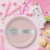 Blush Silver Ribbon Bow Verjaardag Papieren Bordje (Feest)