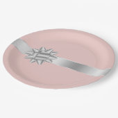 Blush Silver Ribbon Bow Verjaardag Papieren Bordje (Gekanteld)