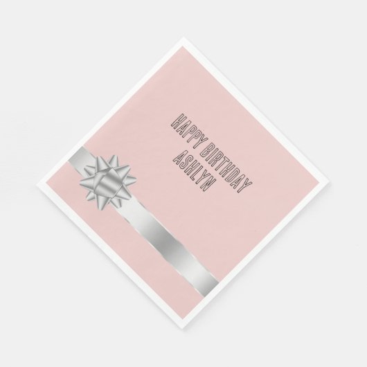 Blush Silver Ribbon Bow Verjaardag Servet (Hoek)