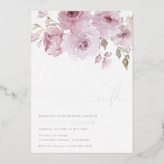 Blush & Silver Vrijgezellenfeest bruidsbrunch Folie Uitnodiging (Voorkant)