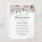 Blush Silver Waterverf Bloemen Quinceanera Kaart (Voorkant)