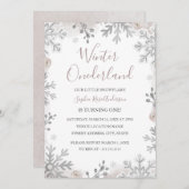 Blush Silver Winter Onederland 1e verjaardag Kaart (Voorkant / Achterkant)