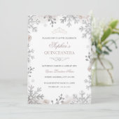 Blush Silver Winter Wonderland Quinceanera Kaart (Staand voorkant)