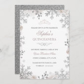 Blush Silver Winter Wonderland Quinceanera Kaart (Voorkant / Achterkant)