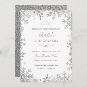 Blush Silver Winter Wonderland Quinceanera Kaart