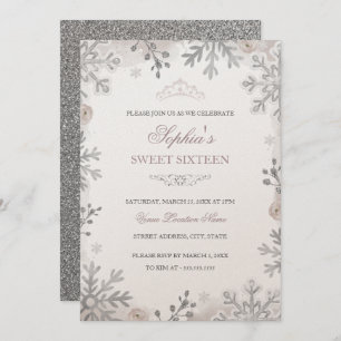 Blush Silver Winter Wonderland Sweet 16th Birthday Kaart