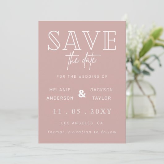 Blush Simple Calligraphy Photo Save the Date (Staand voorkant)