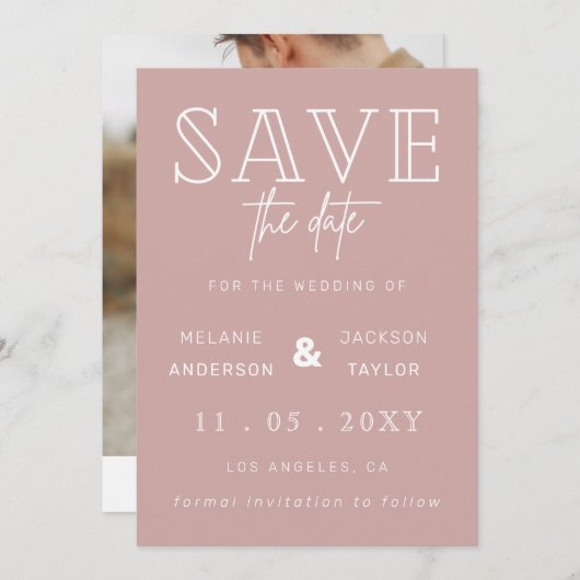 Blush Simple Calligraphy Photo Save the Date (Voorkant / Achterkant)