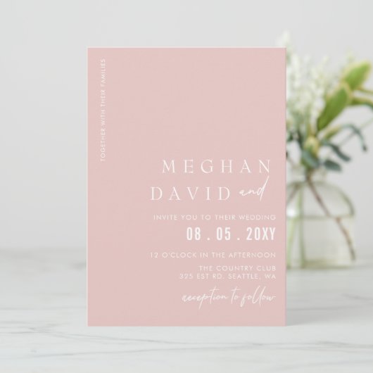 Blush Simple Elegant Modern Wedding Kaart (Staand voorkant)