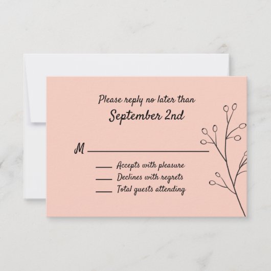 Blush Simple Floral Wedding RSVP Kaartje (Voorkant)