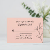 Blush Simple Floral Wedding RSVP Kaartje (Staand voorkant)