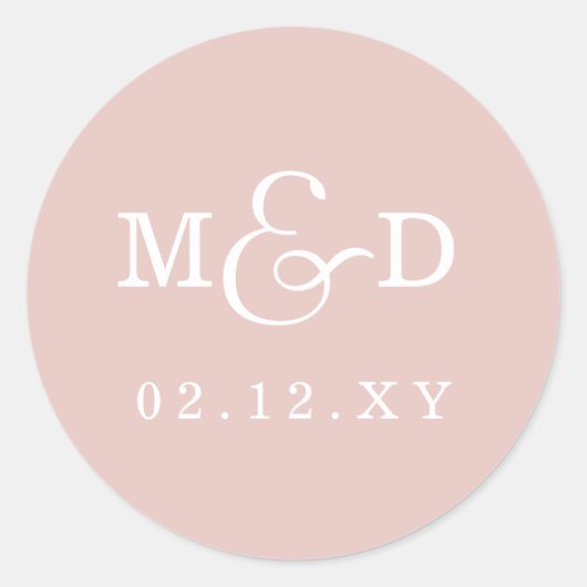 Blush Simple Modern Monogram Weddenschap Ronde Sticker (Voorkant)