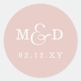 Blush Simple Modern Monogram Weddenschap Ronde Sticker