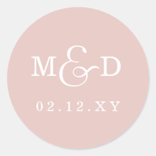 Blush Simple Modern Monogram Weddenschap Ronde Sticker