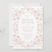 Blush Simple White Folk Bloemen Vrijgezellenfeest Kaart (Voorkant)