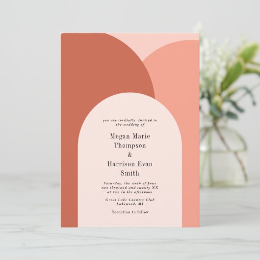 Blush Simply Arches Wedding Invitation Kaart (Staand voorkant)