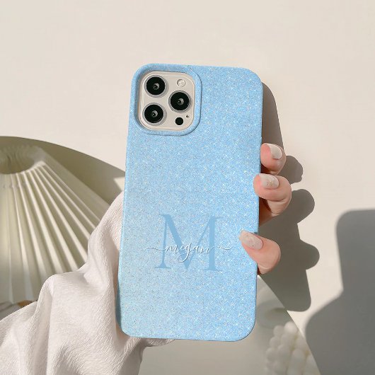 Blush Sky Blue Diamond Glitter Ombre Custom Chic Case-Mate iPhone Case