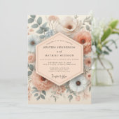 Blush & Slate Antique Floral Wedding Kaart (Staand voorkant)