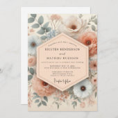 Blush & Slate Antique Floral Wedding Kaart (Voorkant / Achterkant)