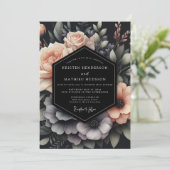 Blush & Slate Dramatic Bloom Wedding Kaart (Staand voorkant)