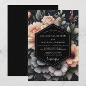 Blush & Slate Dramatic Bloom Wedding Kaart (Voorkant / Achterkant)