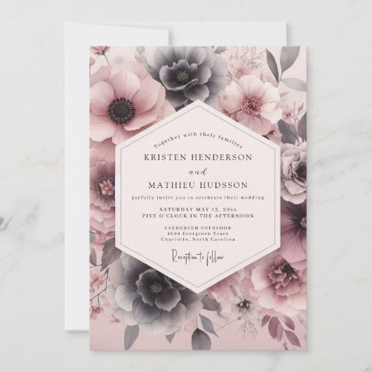Blush Slate Moody Bloom Wedding Kaart (Voorkant)