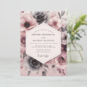 Blush Slate Moody Bloom Wedding Kaart (Staand voorkant)