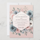 Blush Slate Romantic Bloom Wedding Kaart (Voorkant)