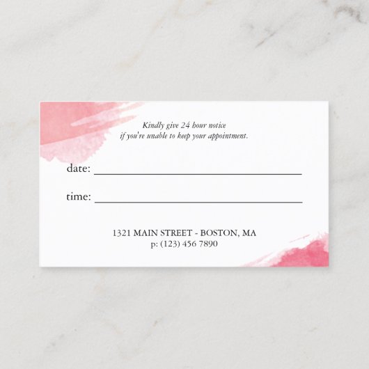 Blush Smudges - Kalligrafie Make-up Afspraak Afsprakenkaartje (Achterkant)