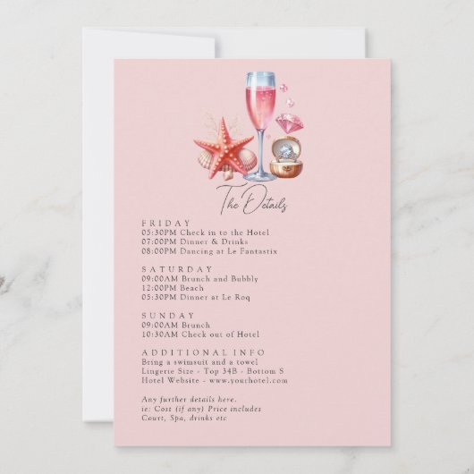 Blush Social Club Bachelorette Weekendprogramma Kaart (Achterkant)