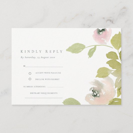 BLUSH SOFT PASTEL WATERVERF FLORAL WEDDING RSVP INFORMATIEKAARTJE (Voorkant)