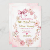 Blush Soft Pink Bow Quinceañera Kaart (Voorkant / Achterkant)