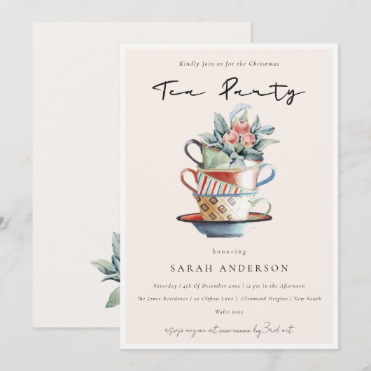 Blush Soft Stapelde bekertheeënfeest Bedankkaart (Voorkant / Achterkant)