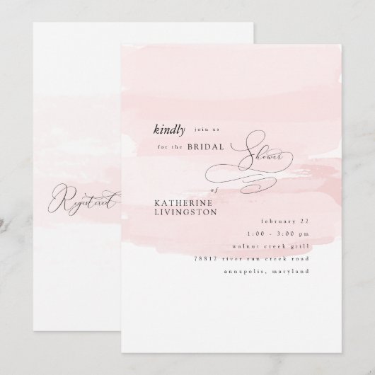 Blush Splash Elegant Bridal Shower Invitation Kaart (Voorkant / Achterkant)