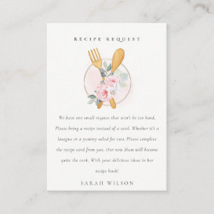 Blush Spoon Fork Floral Recipe Request Baby shower Informatiekaartje