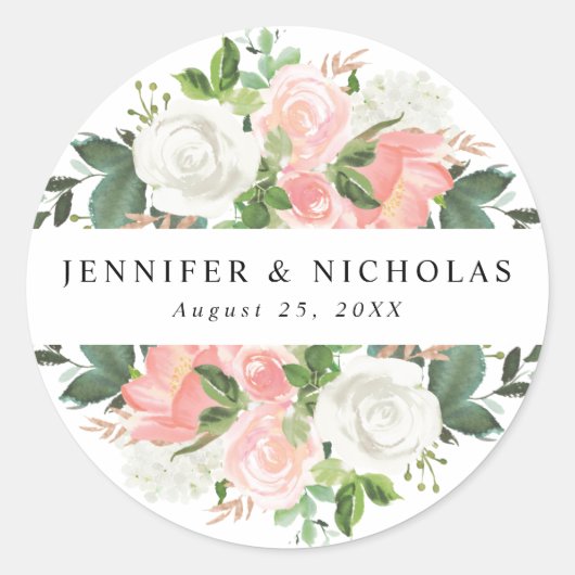 Blush Spring Bloem | Trouwen Ronde Sticker (Voorkant)