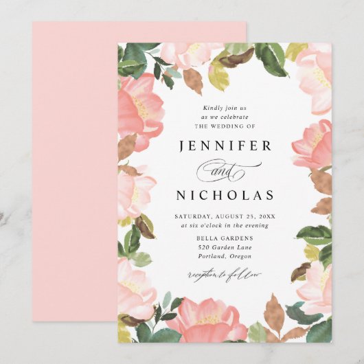 Blush Spring Floral | Bruiloft Kaart (Voorkant / Achterkant)