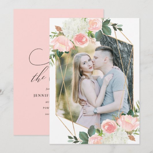 Blush Spring Floral | Foto slaat de Kaart Datum op (Voorkant / Achterkant)