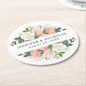 Blush Spring Floral | Gepersonaliseerde bruiloft Ronde Kartonnen Onderzetter (Gebogen)