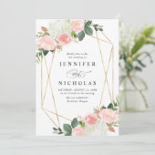 Blush Spring Floral Gold Lijst bruiloft Kaart (Staand voorkant)