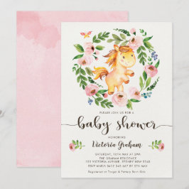 Blush Spring Floral Horse Meisje Baby shower Kaart
