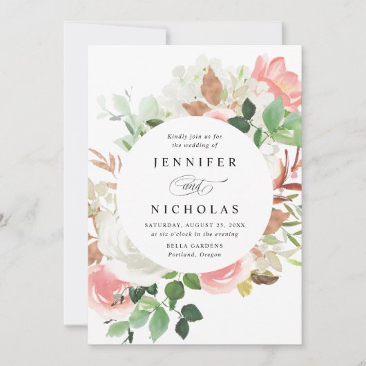 Blush Spring Floral Lijst bruiloft Kaart (Voorkant)