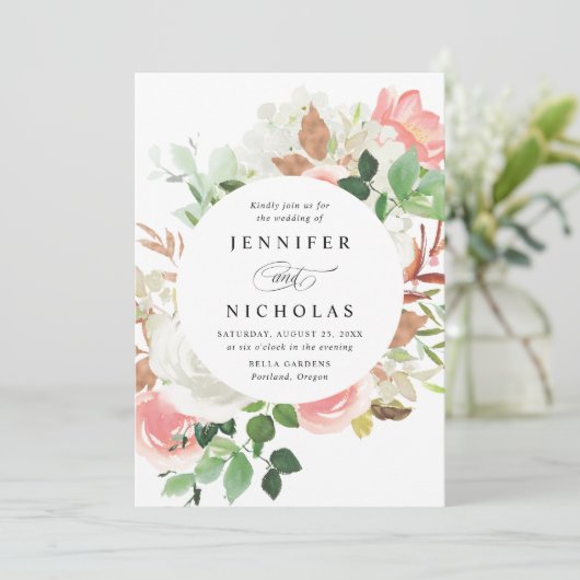 Blush Spring Floral Lijst bruiloft Kaart (Staand voorkant)