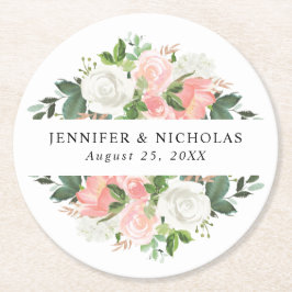 Blush Spring Floral | Persoonlijk Trouwfeest Ronde Kartonnen Onderzetter